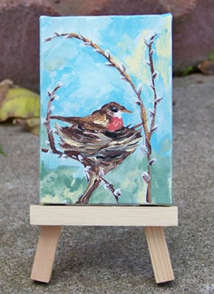 Robin in Bird's Nest Original Acrylic Painting