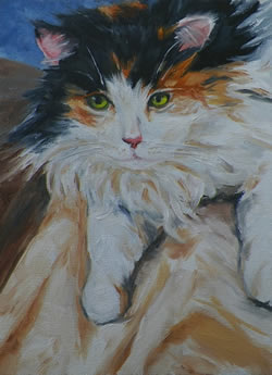 Calico Cat Lounging Original Oil Painting