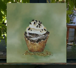 Mocha Cupcake in Graham Cracker Crust Original Oil Painting