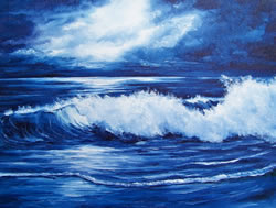 Moonlight Crashing Waves Original Oil Painting