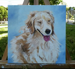 Happy and Smiling Golden Retriever Original Oil Painting