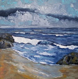Stormy Sea Breaking Waves Original Oil Painting