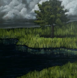 Tree Beside the Lake Acrylic Painting