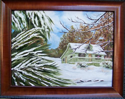 Winter Cabin Original Oil Portrait Painting