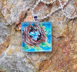 Bird Nest Handpainted Necklace