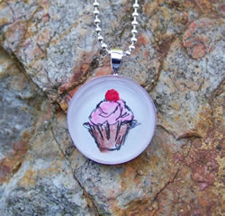 Cherry Cupcake Handpainted Necklace